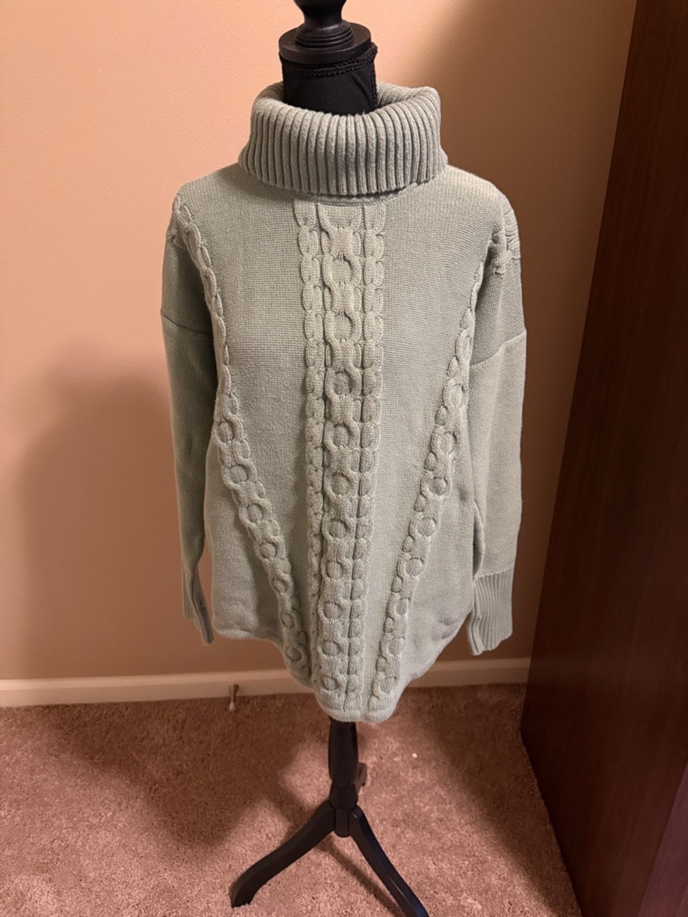 Green L.L. Bean Cable Knit Cotton Turtleneck Sweater